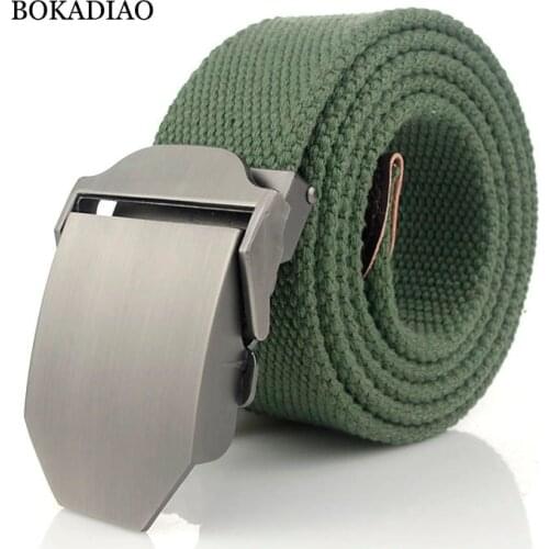 BOKADIAO Men&Women Military Canvas belt luxury Glossy Metal buckle jeans belt Army tactical belts for women waistband strap male