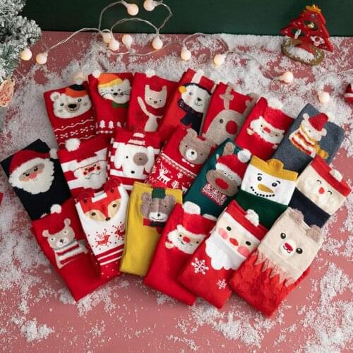 2021 Christmas woman socks funny cartoon Santa Claus Christmas tree socks kawaii cartoon animal girl Christmas gift socks
