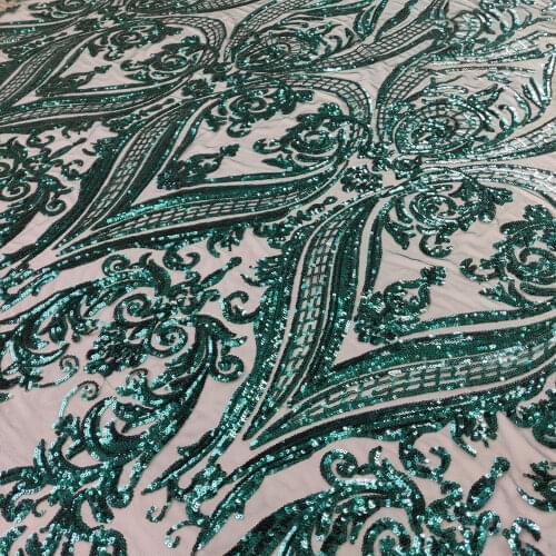 Dark Green Lace Material Hot Glued Glitter Tissus America For Evening Dress Dry Lace Tela Mesh Sequin Mother Dress Fabric
