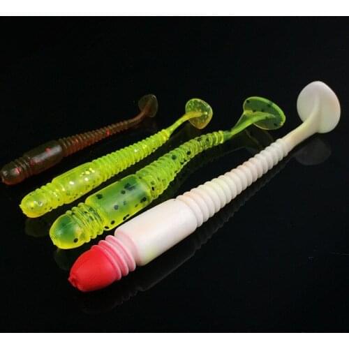 Fishing Soft Bait Lure T Tail Screw Thread Grub 4.5/5.5/7/8cm DOP Artificial Lures Lot 4 Pieces