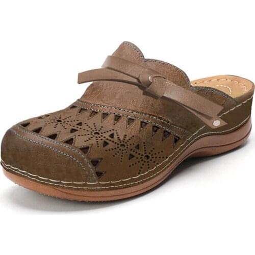 Women Slippers Summer Shoes Woman Split Leather Hollows Breathable Womens Slippers Outside Slides Plus Size 43 Rubber