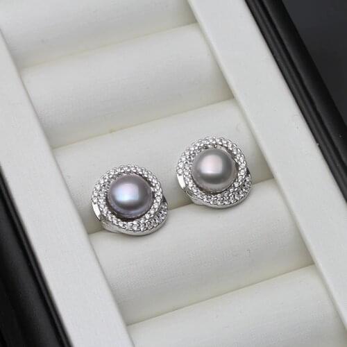 Bridal real 925 sterling silver drop pearl earring for women,annivesary girl gift natural freshwater black pearl earrings