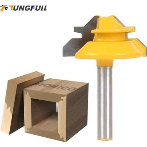 Lock Miter Router 8Inch 1/4 Shank Wood Tenon Milling Mortise Cutter 45 Degree Milling Cutter for Woodworking Tools Carbide Alloy