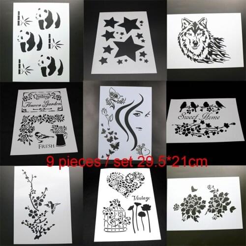 9pcs Stencil Bullet Journal Beauty People Scrapbook Coloring Embossing Album Decorative Paper Card Painting Template Reusable