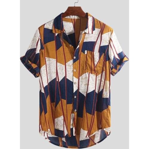 M-4XL Casual Printed Mens Clothing Suit European And American Summer Beach Shirt Short-sleeved Multicolor Printed Mens Shirt