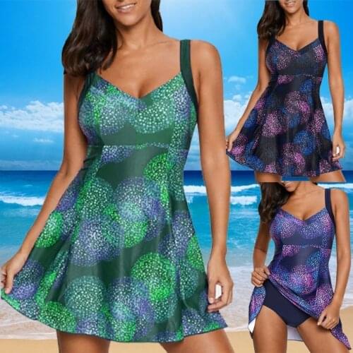 SEABBOT Women Plus Size Swimsuits Strap Padded Swimdress Two Piece Bikini for Female Beach Wear Bathing Suits