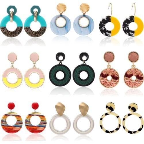Fashion Acrylic Irregular Pendant Drop Earrings For Women Korean Print Acetic Acid Geometric Long Dangle Statement Earrings