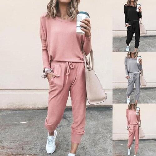 2021 Spring Autumn Tracksuit Women 2 Piece Set Loose Comfortable Style Solid Color Long Sleeve Casual Suit Clothes S-XL
