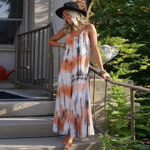 Boho Women Sexy Dresses Plus Size 5XL V-neck Tie Dye Print Dress Sleeveless Maxi Dress Party Beach Dresses Vestidos De Verano