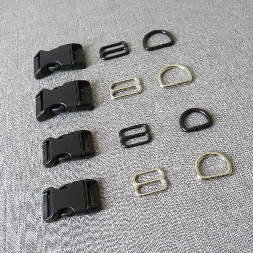 10sets/lot 15mm 20mm 25mm Plastic buckle metal D ring adjuter belt strap buckle slider for cat pet dog collar handmade accessory