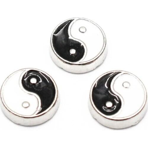 10pcs/lot Metal Silver Enamel Yinyang Floating Charms For Living Glass Memory Floating Lockets Bracelet & Bangles DIY Jewelry