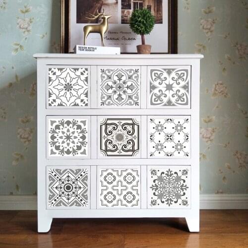 10pcs Gray Retro Pattern Matte Surface Tiles Sticker Transfers Covers for Kitchen Bathroom Tables Floor Hard-wearing Wall