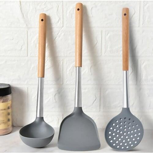 3Pcs/Set Kitchen Utensils Silicone Portable Professional Cooking Utensil Kit Soup Spoon Skimmer Spatula Set Kitchen Accessories
