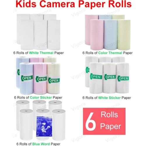 Kids Instant Print Camera Paper Rolls 6 Rolls 57x25mm White Paper Sticker Paper Color Paper Color Sticker Paper For Print Camera