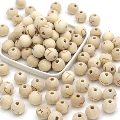 50Pcs Natural Wooden Beads Printed Alphabet Letter Wood Spacer Beads Wooden Crafts DIY Neacklace Jewelry Making Home Decoration