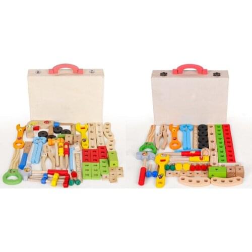 Children Wooden Toolbox Kit Simulation DIY Repair Tool Set Boys Play House Toy