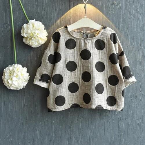 Children Clothes Baby Boys Girls Full Sleeve Blouse Kids Polka Dot Top Shirt Cotton Linen Fashion Baby Clothes