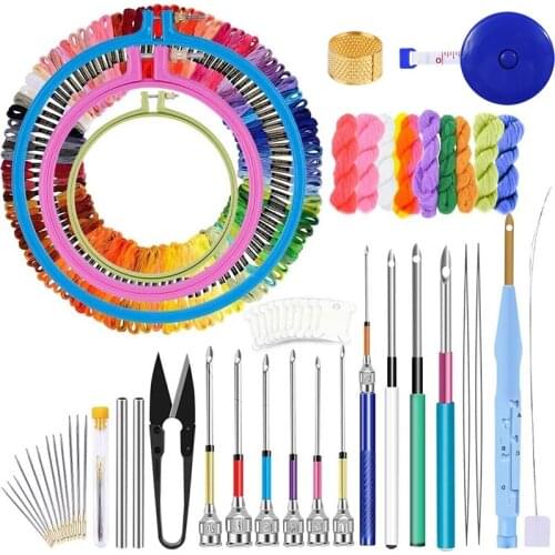 LMDZ Embroidery Punch Needle, 156 Pcs Punch Needle Tool with Needle Punch, 110 Pcs Embroidery Thread, Embroidery Hoops