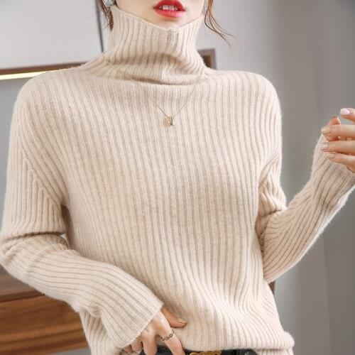 Cashmere Sweater womens autumn winter new 100% pure wool high-neck knitted sweater womens long-sleeve loose bottoming pullover