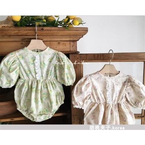 Sweet Floral Girls Short Sleeve Romper Summer Cozy Cotton Floral Bodysuit for Infant Kids Clothing Set Children Costumes Pajamas