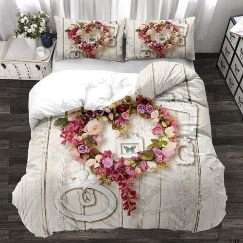 Flower Rose Valentines Day 3D Pink Printing Comforter Bedding Set Heart Love Flamingo Duvet Cover Set Luxury For Adults