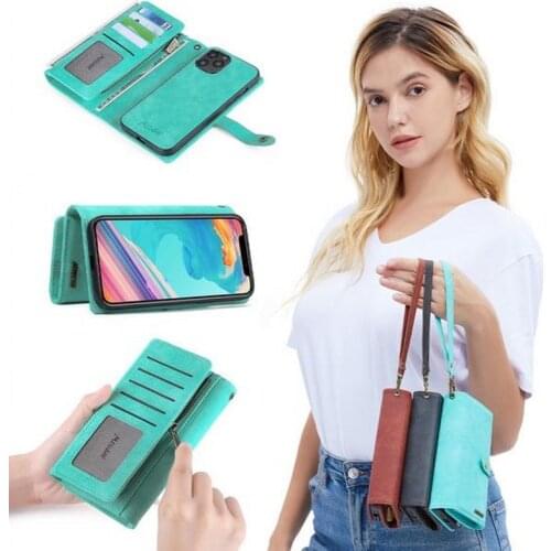 MEGSHI-016 Zipper Wallet Kickstand 3in1 Adsorption Leather Phone Case Cover for iPhone 6 6s 7 8 Plus X Xs Xr XsMax 11 11Pro 12