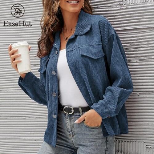 EaseHut Women Corduroy Jacket Solid Color Turn-down Collar Long Sleeve Button Casual Autunm Coat Fashion Classic Coat Lady