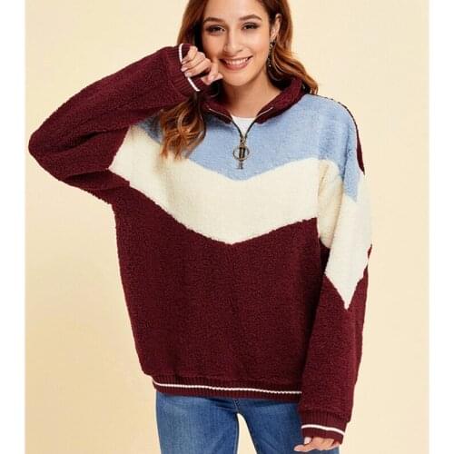 Fashion Contrast Color Lamb Fur Coat Female 2020 Spring Autumn New Zipper High Collar Long Sleeves Slim Pullover Jacket Tide