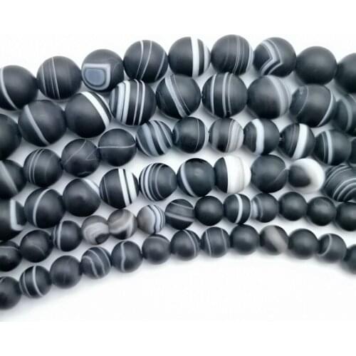 Natural Stone Scrub Black Stripe Onyx Agates Round Loose Beads 6/8/10/12/14mm Pick Size