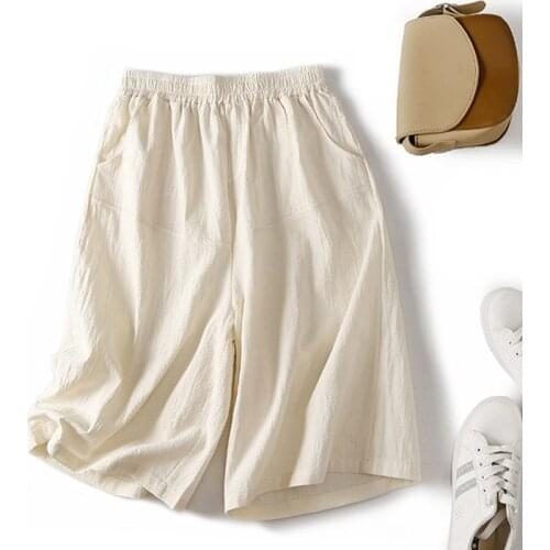 2021 New Plus Size Shorts Women Summer Casual Loose Ladies Drawstring Elastic Waist Thin Short Femme Oversized Wide Leg Shorts