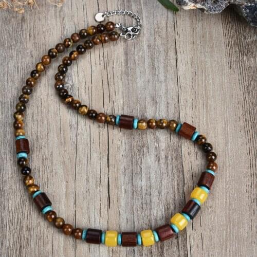 New simple natural stone coconut shell freshwater pearl necklace for men and women short chain 316 stainless steel jewelry