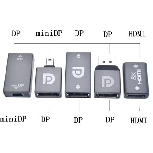 MiniDP to DP / HDMI Female to HDMI Female / DP Male to DP Female Adapter 4K Video Audio Converter for PC Laptop Projector