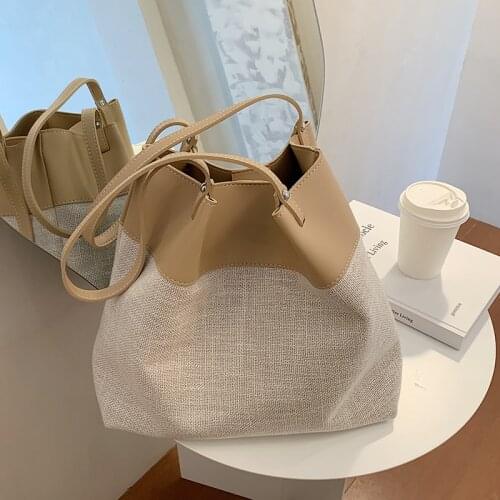 Casual Linen Large Capacity Tote Designer Patchwork Women Shoulder Bags Luxury Lady Handbags Simply Buckets Bag Big Purses 2020