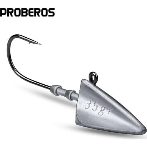 PROBEROS 2pcs/lot Triangle Head Hooks 7-10-15- 21-28-35g Jig Head Fishing Hooks Soft Worm Lure Jigging Hooks Barbed Fishhooks