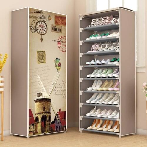Simple Shoe Rack Combination Multiple Layers Saving Space Shoes Organizer Shelf Dustproof Home Dorm Nonwoven Fabric Shoe Rack