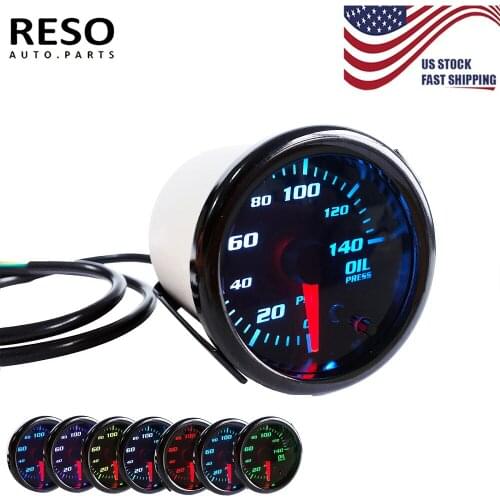 RESO-52mm Oil Pressure Gauge 0-140 PSI 2'' Oil Press Meter With Sensor 7 Color Tinted Car Digital LED