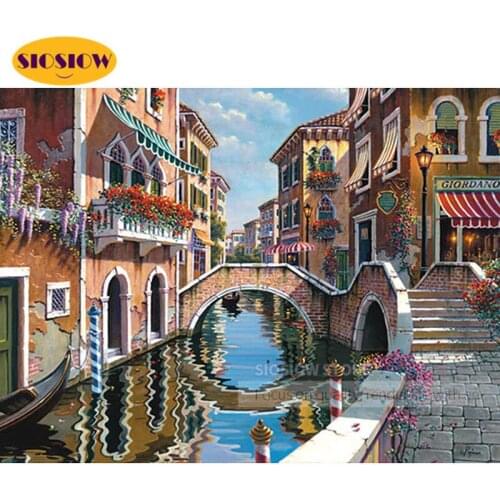 SIOSIOW 5D Diamond Painting Street Full Square Diamond Embroidery City Landscape Rhinestone Mosaic New Arrival Home Decor