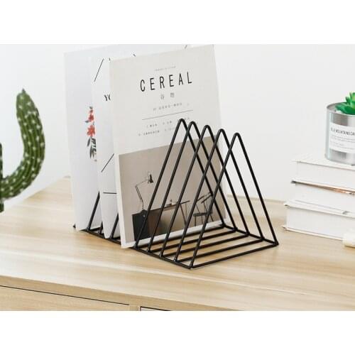 Nordic Ins Wrought Iron Golden Triangle Book Rack Creative Office Desktop Bookshelf Magazine Storage Rack Newspaper Rack