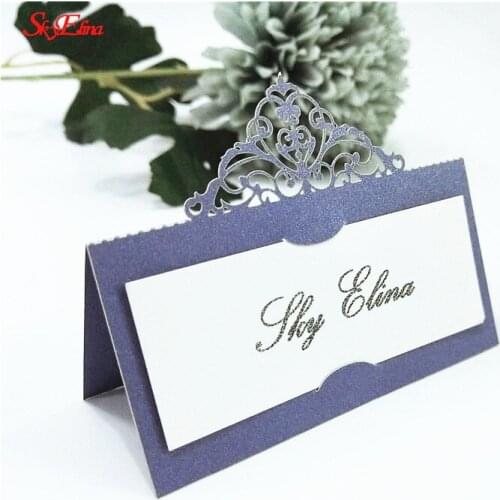 SkyElina 10/50/100pcs Guest Name Place Invitation Cards Favor Decoration Wedding Love Heart Laser Cut Wedding Party Card Table 5