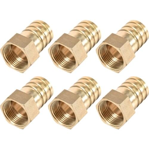 Uxcell 6 pcs Brass Barb Hose Fitting Connector Adapter 25mm Barbed X G3/4 Female Pipe Gold Tone for Home Garden DIY