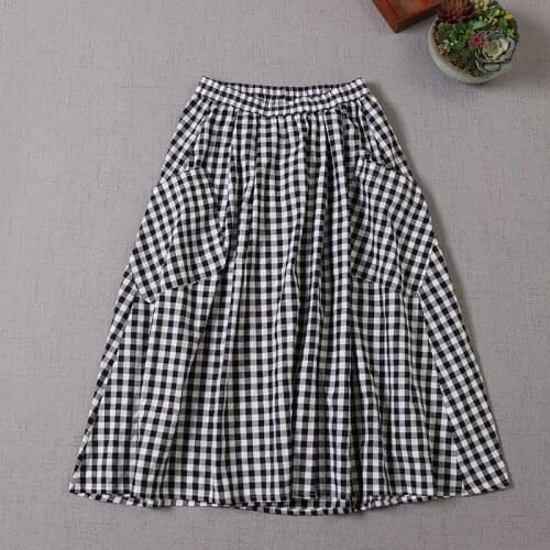 Japan Style Mori Girl Black White Plaid Skirt New Summer A-line Women Loose Casual Skirt