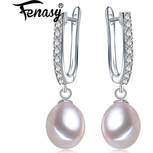 FENASY 925 Sterling Silver Drop Long Earrings Natural Freshwater Pearl Earrings For Women Fashion Drop Earrings Pearl Jewelry