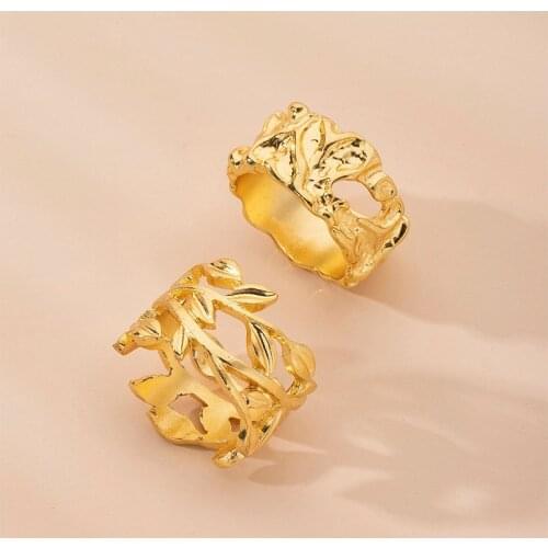 Vintage Gold Color Irregular Alloy Rings for Women Female Metal Open Geometric Wide Charm Ring Statement Party Jewelry Gifts