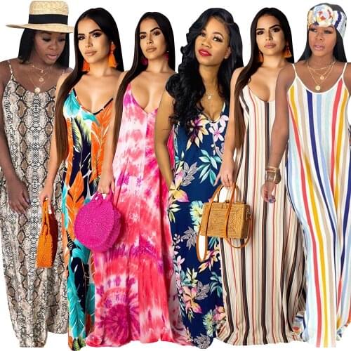 Echoine Floral Print Strap Sleeve Long Maxi Dress with Pocket Women Beach Dresses Vestido Bohemia Style Elegant Beach Holiday