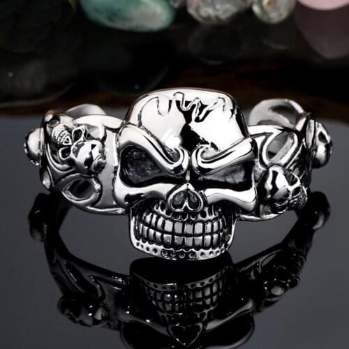 100g weight Hip-Hop Jewelry Mens Heavy Stainless steel skeleton Skull Biker Bracelet Open Cuff Bangle for Best gifts