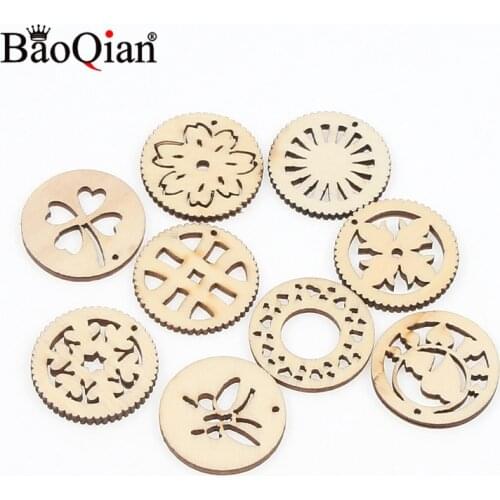20pcs/pack 30mm Wooden Round Mixed Pattern Wood Carft Scrapbooking madera legno Accessories Home Wood Decorations