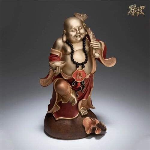 2021 high grade Buddhist wealth God Maitreya Buddha statue family Protect bring money good luck Art Handmade COPPER Sculpture