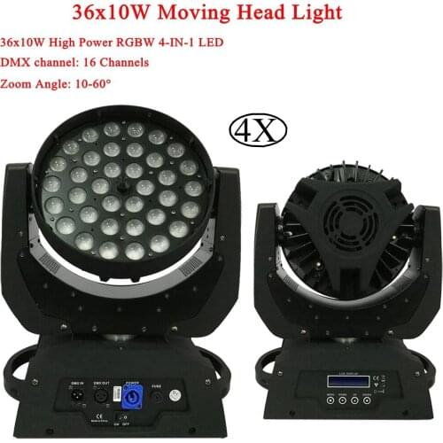 4Pcs/Lot 36x12W Zoom Wash LED Moving Head Light 430w Hight Power RGBW 4IN1 LED DMX512 For Disco DJ Bar Party Stage Lights