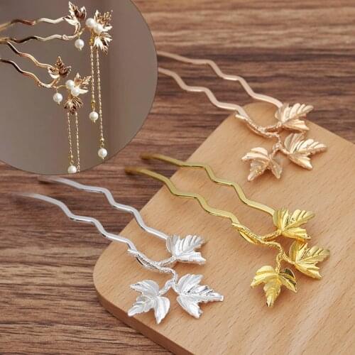 5 Pieces Metal Alloy Leaf Copper Hair Forks Hair Sticks Hairpins Headwear Diy Hair Accessories For Women