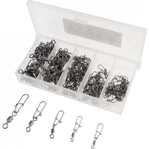 96pcs Carbon Steel Fishing Connector Bearing Rolling Swivel 8 Ring with Enhanced Pin Lure Plastic Box new